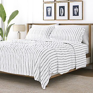 Home Collection Premium Ultra Soft Distressed Field Stripe Pattern 3-Piece Twin Bed Sheet Set, Navy, rollover