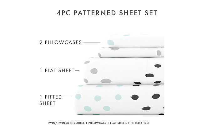 The Trio Pattern Sheet Set by The Home Collection is the most luxurious bedding on the market at the most affordable price. The unparalleled softness and the excellent breathability that keeps you dry and cool throughout the night is sure to impress you. You comfort is of the utmost importance to us. In addition to impeccable comfort, our sheets are wrinkle resistant, twice as strong as cotton, and perfect for all seasons.Twin size set includes: 1 fitted sheet: 39" w x 75" l +14" , 1 flat sheet: 66" w x 96" l , 1 standard pillowcase: 20" w x 30" l | Double-brushed microfiber for outstanding comfort | Printed  design for a classic addition to any bedroom decor | 14" deep pocket fitted sheets - accomandates a mattress up to 18" deep | Easy care: machine wash cold, tumble dry low, do not bleach, iron, or use fabric softener. Fade and wrinkle resistant | Imported