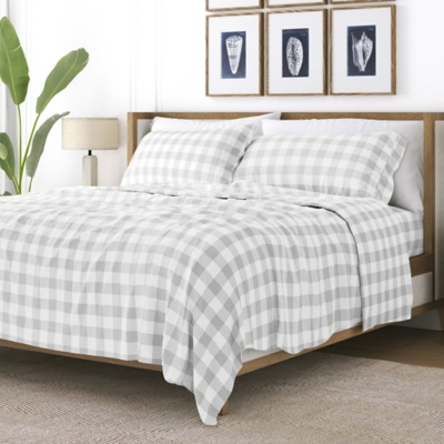Home Collection Premium Ultra Soft Country Plaid Pattern 3-Piece Twin Bed Sheet Set, Ash Gray, large