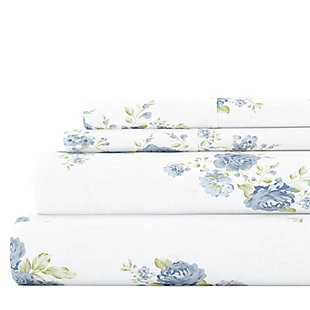 Add a pop of color and warmth to your bedroom decor with this stylish Rose Bunch flannel sheet set available in both Light Blue and Pink. These sheets are finely crafted of a cotton-rich blend. The ultimate softness and dense fabric is specifically designed to keep you snuggled up and cozy all night long.Queen size set includes: 1 fitted sheet: 60" w x 80" l + 14" , 1 flat sheet: 90" w x 102" l , 2 standard pillowcases: 20" w x 30" l | Made of ultra-soft 100% cotton | Printed rose bunch pattern for a classic addition to any bedroom decor | 14" deep pocket fitted sheets -accomandates a mattress up to 18" deep | Easy care: machine wash cold, tumble dry low, do not bleach, iron, or use fabric softener. Fade and wrinkle resistant | Imported
