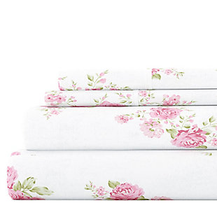 Home Collection Premium Rose Bunch 4-Piece Flannel Queen Bed Sheet Set, Pink, large