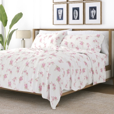 Home Collection Premium Rose Bunch 3-Piece Flannel Twin Bed Sheet Set, Pink, large