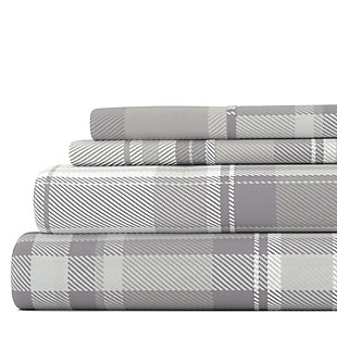 Home Collection Premium Plaid 4-Piece Flannel California King Bed Sheet Set, Ash Gray, large
