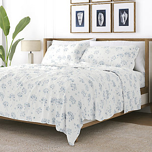 Home Collection Premium Flower Bunch 4-Piece Flannel California King Bed Sheet Set, Light Blue, rollover
