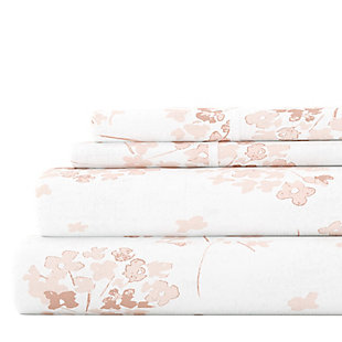 Home Collection Premium Flower Bunch 4-Piece Flannel King Bed Sheet Set, Pink, large
