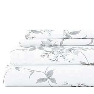 Home Collection Premium Sylvan Rose 3-Piece Flannel Twin Bed Sheet Set, Charcoal/White, large