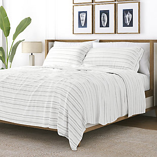 Add a pop of color and warmth to your bedroom decor with this stylish Weathered Stripe flannel sheet set. These sheets are finely crafted of a cotton-rich blend. The ultimate softness and dense fabric is specifically designed to keep you snuggled up and cozy all night long.Twin size set includes: 1 fitted sheet: 39" w x 75" l +14" , 1 flat sheet: 66" w x 96" l , 1 standard pillowcase: 20" w x 30" l | Made of ultra-soft 100% cotton | Printed weathered stripe pattern for a classic addition to any bedroom decor | 14" deep pocket fitted sheets -accomandates a mattress up to 18" deep | Easy care: machine wash cold, tumble dry low, do not bleach, iron, or use fabric softener. Fade and wrinkle resistant | Imported