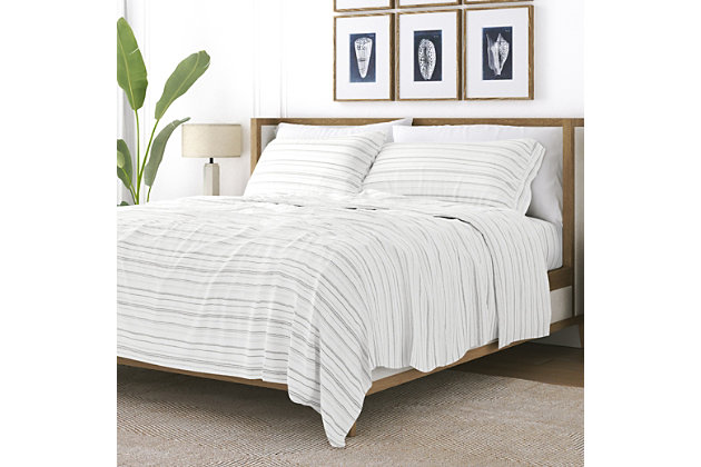 Add a pop of color and warmth to your bedroom decor with this stylish Weathered Stripe flannel sheet set. These sheets are finely crafted of a cotton-rich blend. The ultimate softness and dense fabric is specifically designed to keep you snuggled up and cozy all night long.Twin size set includes: 1 fitted sheet: 39" w x 75" l +14" , 1 flat sheet: 66" w x 96" l , 1 standard pillowcase: 20" w x 30" l | Made of ultra-soft 100% cotton | Printed weathered stripe pattern for a classic addition to any bedroom decor | 14" deep pocket fitted sheets -accomandates a mattress up to 18" deep | Easy care: machine wash cold, tumble dry low, do not bleach, iron, or use fabric softener. Fade and wrinkle resistant | Imported