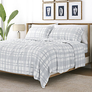 Home Collection Premium Woven 4-Piece Flannel Full Bed Sheet Set, Light Blue, rollover