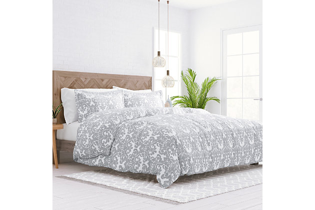 Add a pop of color to your bedroom decor with the beautiful Romantic Damask 2-Piece Duvet Cover Set by iEnjoy Home! We crafted this product with your ultimate comfort in mind. It is ultra soft and velvety smooth. The microfiber construction is durable, wrinkle resistant, and 100% hypoallergenic! This Duvet Cover Set is the perfect addition to any bedroom!Twin Size Set Includes: 1 Duvet Cover: 74" x 94", 1 Standard Sham: 20" x 26" (2" flange) | Made with the highest quality imported microfiber yarns | Printed Soft Damask pattern for a classic addition to any bedroom decor | Zippered Closure | Superior weave for durability and a buttery-soft feel | Imported