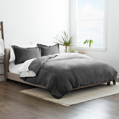 iEnjoy home Premium Ultra Soft Etched Gate Pattern 3-Piece Reversible King Duvet Cover Set, Charcoal/White, rollover