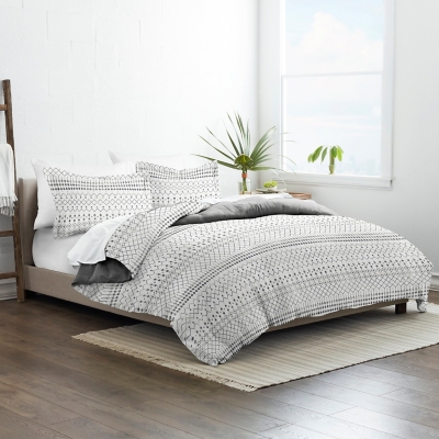 iEnjoy home Premium Ultra Soft Etched Gate Pattern 2-Piece Reversible Twin Duvet Cover Set, Charcoal/White, large