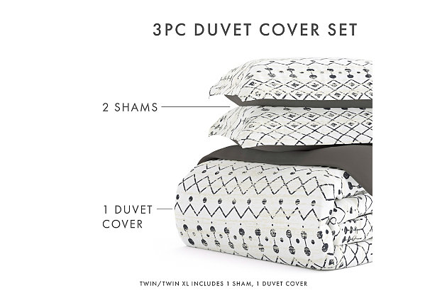 Enjoy the ultimate comfort and elegance with the Etched Gate 2-Piece Reversible Duvet Cover Set by iEnjoy Home. Both the Duvet Cover and the matching Shams are crafted with the finest microfiber that’s softness is unsurpassed. In addition, this quality set is durable, fade resistant, and wrinkle resistant.Twin Size Set Includes: 1 Duvet Cover: 74" x 94", 1 Standard Sham: 20" x 26" (2" flange) | Made with the highest quality imported microfiber yarns | Printed Etched Gate pattern reverse to Gray solid | Zippered Closure | Superior weave for durability and a buttery-soft feel | Imported