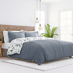 Home Collection Premium Ultra Soft Flower Field Pattern 3-Piece Reversible King Duvet Cover Set, Charcoal/White, rollover