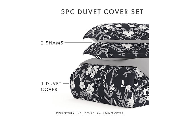 Add a pop of color to your bedroom decor with the beautiful Secret Garden 2-Piece Reversible Duvet Cover Set by iEnjoy Home! We crafted this product with your ultimate comfort in mind. It is ultra soft and velvety smooth. The microfiber construction is durable, wrinkle resistant, and 100% hypoallergenic! This Duvet Cover Set is the perfect addition to any bedroom!Twin Size Set Includes: 1 Duvet Cover: 74" x 94", 1 Standard Sham: 20" x 26" (2" flange) | Made with the highest quality imported microfiber yarns | Printed Secret Garden pattern reverse to Light Gray solid | Zippered Closure | Superior weave for durability and a buttery-soft feel | Imported