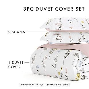Enjoy the ultimate comfort and elegance with the Wild Flower 2-Piece Reversible Duvet Cover Set by iEnjoy Home. Both the Duvet Cover and the matching Shams are crafted with the finest microfiber that’s softness is unsurpassed. In addition, this quality set is durable, fade resistant, and wrinkle resistant.Twin Size Set Includes: 1 Duvet Cover: 74" x 94", 1 Standard Sham: 20" x 26" (2" flange) | Made with the highest quality imported microfiber yarns | Printed Wild Flower pattern reverse to Pink solid | Zippered Closure | Superior weave for durability and a buttery-soft feel | Imported