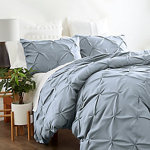 Enjoy the ultimate comfort and elegance with the 3-Piece Pinch Pleat Solid Duvet Cover Set by iEnjoy Home. Both the Duvet Cover and the matching Shams are crafted with the finest microfiber that’s softness is unsurpassed. In addition, this quality set is durable, fade resistant, and wrinkle free.Queen Size Set Includes: 1 Duvet Cover: 96" x 96", 2 Standard Shams: 20" x 26" (2" flange) | Made with the highest quality imported microfiber yarns | Pinch Pleat Design | Zippered Closure | Superior weave for durability and a buttery-soft feel | Imported