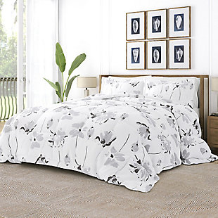 Home Collection Premium Down Alternative Magnolia Grey Patterned King Comforter Set, Ash Gray, rollover