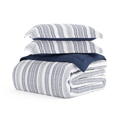 Home Collection Premium Down Alternative Farmhouse Dreams Reversible King Comforter Set, Navy, rollover