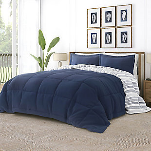 Home Collection Premium Down Alternative Farmhouse Dreams Reversible Queen Comforter Set, Navy, rollover