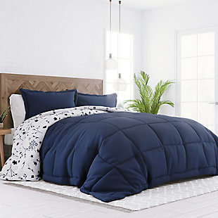 Home Collection Premium Down Alternative Forget Me Not Reversible King Comforter Set, Navy, rollover