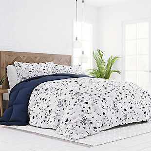 Home Collection Premium Down Alternative Forget Me Not Reversible King Comforter Set, Navy, large