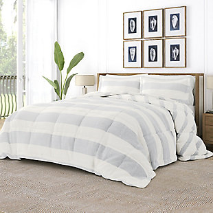 Home Collection Premium Down Alternative Distressed Stripe Reversible Queen Comforter Set, Light Blue, large