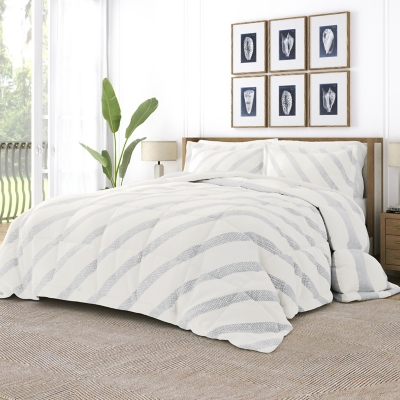 Home Collection Premium Down Alternative Distressed Stripe Reversible Twin Comforter Set, Light Blue, rollover