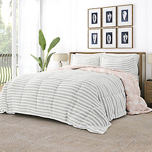 Home Collection Premium Down Alternative Pressed Flowers Reversible King Comforter Set, Pink, rollover