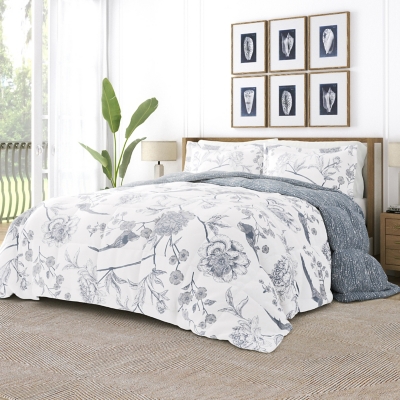 Home Collection Premium Down Alternative Molly Botanicals Reversible King Comforter Set, Light Blue, large