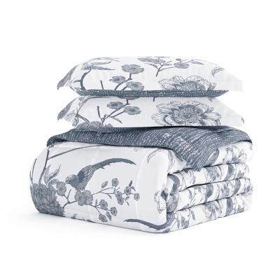 Home Collection Premium Down Alternative Molly Botanicals Reversible King Comforter Set, Light Blue, rollover