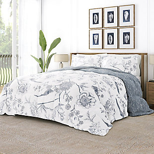 Home Collection Premium Down Alternative Molly Botanicals Reversible Queen Comforter Set, Light Blue, large