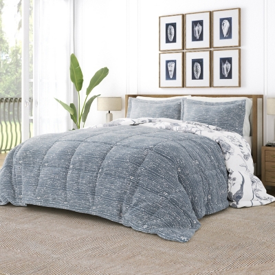 Home Collection Premium Down Alternative Molly Botanicals Reversible Twin Comforter Set, Light Blue, large