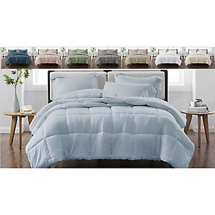 This collection is solid in so many ways. Crafted of supremely soft microfiber, the contemporary comforter and matching shams feature quality construction and pure style. They're the perfect coordinates to showcase in your home.Made of 100% microfiber | Polyfill | Imported | Set includes comforter and 2 pillow shams | Envelope closure on reverse of sham | Machine wash in appropriately sized equipment to avoid damage