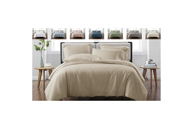 This collection is solid in so many ways. Crafted of supremely soft microfiber, the contemporary duvet cover and matching sham feature quality construction and pure style. They're the perfect coordinates to showcase in your home.Made of 100% microfiber | Imported | Set includes duvet cover and 1 pillow sham; insert not included | Button closure on duvet cover; envelope closure on reverse of sham | Machine wash in appropriately sized equipment to avoid damage | Machine wash in appropriately sized equipment to avoid damage