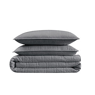 Cannon Solid 3-Piece Full/Queen Quilt Set, Charcoal, large