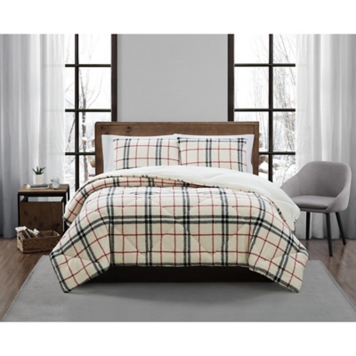 London Fog Popcorn Plaid Plush 2-Piece Twin/Twin XL Comforter Set, Black/Red, large