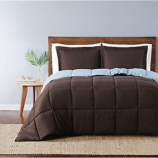 Truly Soft Everyday Reversible 3-Piece King Comforter Set, Chocolate/Light Blue, rollover