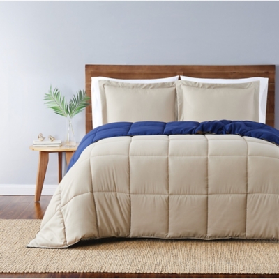 Truly Soft Everyday Reversible 3-Piece King Comforter Set, Khaki/Navy, large