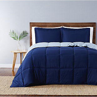 Truly Soft Everyday Reversible 3-Piece King Comforter Set, Navy/Light Blue, rollover