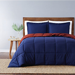 Truly Soft Everyday Reversible 3-Piece King Comforter Set, Navy/Burgundy, rollover