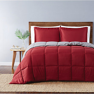 Truly Soft Everyday Reversible 3-Piece King Comforter Set, Burgundy/Gray, rollover