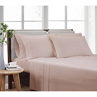 This collection is solid in so many ways. Made of soft microfiber, the 6-piece sheet set is the perfect coordinate for your home. The extra pillowcases can be used as backups when it's laundry time, or every day to cover multiple pillows that help you get the sleep you need.Made of 100% microfiber | Imported | Set includes fitted sheet, flat sheet and 4 pillowcases | Fits mattresses up to 15" deep | Machine wash in appropriately sized equipment to avoid damage