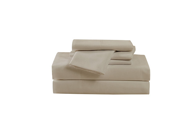 This collection is solid in so many ways. Made of soft microfiber, the 7-piece sheet set is the perfect coordinate for your home. The extra pillowcases can be used as backups when it's laundry time, or every day to cover multiple pillows that help you get the sleep you need.Made of 100% microfiber | Imported | Set includes 2 fitted sheets, flat sheet and 4 pillowcases | Fits mattresses up to 15" deep | Machine wash in appropriately sized equipment to avoid damage