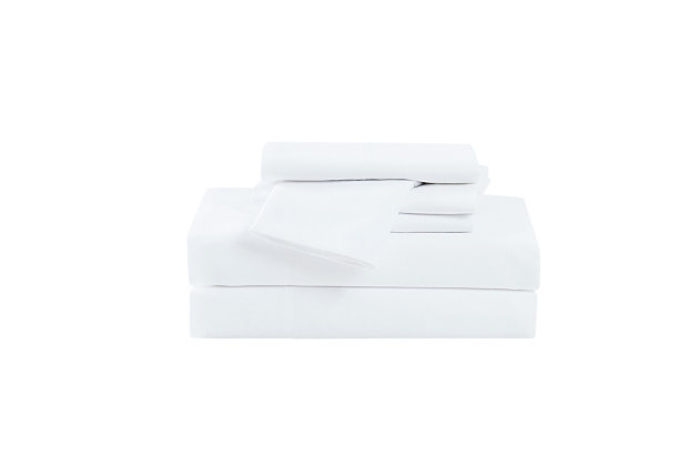 This collection is solid in so many ways. Made of soft microfiber, the 4-piece sheet set is the perfect coordinate for your home. Machine washable for easy cleaning.Made of 100% microfiber | Imported | Set includes fitted sheet, flat sheet and 2 pillowcases | Fits mattresses up to 15" deep | Machine wash in appropriately sized equipment to avoid damage