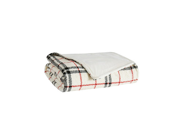 Stay warm on a cold night with this collection's innovative surface texture. This cozy blanket brings a fresh look to your room with its sculpted sherpa fabric featuring a clean plaid print. The reverse is a polyester faux mink fur, providing two layers of plush between you and winter's chill.Face is made of sculpted sherpa fabric | Reverses to polyester faux mink fur | Imported | Soft polyfill | Large-scale plaid print | Machine wash in appropriately sized equipment to avoid damage