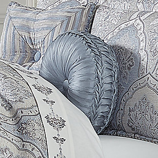 The Pasadena tufted round pillow is a timeless take on traditional patterns with an updated color palette. This unique accent pillow is sewn by hand and finished with a fabric-covered button on both sides for added elegance and detail. It features a solid powder blue faux silk fabric to create a one-of-a-kind accent. Pair this elegant decorative pillow with the Pasadena bedding set for a complete look.Made of 100% polyester | Soft polyfill | Sewn by hand | Powder blue | Elegant round accent pillow for your bedding, sofa or armchair | Finished with fabric-covered button on front and reverse | Made with design house-quality fabric and craftsmanship | Timeless take on traditional patterns with an updated color palette | Imported | Dry clean only | Pair with the pasadena bedding collection by five queens court (sold separately) to complete the look