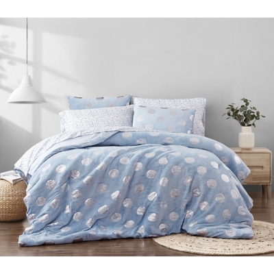 Material Girl Metallic Dot Blue Twin 5 Piece Bed in a Bag, Blue, rollover