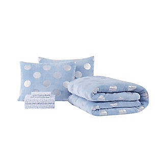 Material Girl Metallic Dot Blue Twin 5 Piece Bed in a Bag, Blue, large