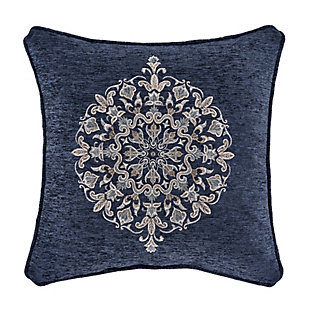 The Botticelli 18" Square Decorative Embellished Throw Pillow is luxurious and elegant. A navy chenille solid base is paired with a detailed medallion embroidery design and accented with metallic yarns. Pair this pillow with the Botticelli Bedding set for a complete elegant look.Elegant accent pillow for your bedding, sofa, or armchair. | Made with design house quality fabric and craftsmanship. | Timeless take on traditional patterns with an updated color palette. | Pair this with the Botticelli bedding collection by J. Queen for a complete look.